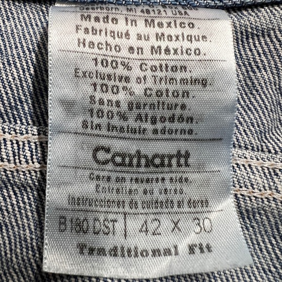 Carhartt Mens Jeans B180 BST‎ Straight Fit Blue Denim Work Pants Size 42x30 - Picture 5 of 9